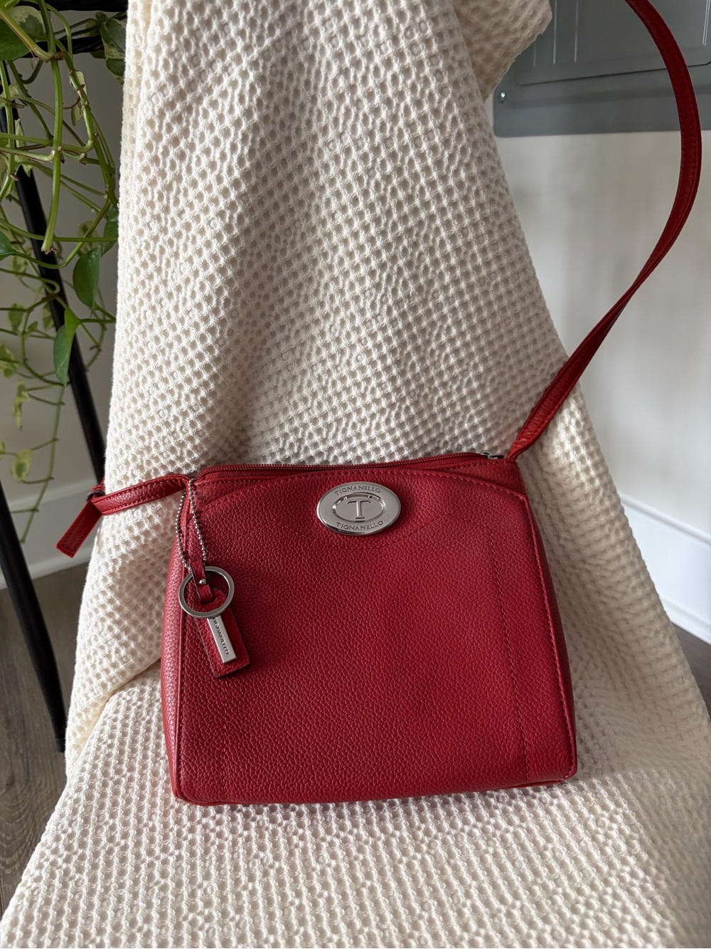 Tignanello Red Pebbled Leather Crossbody Bag